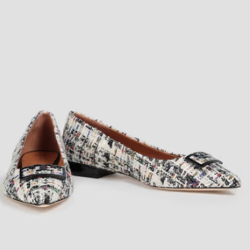 Tory Burch Women's Ivory Multicolor Tweed Pointy Toe Flats - Picture 3 of 12